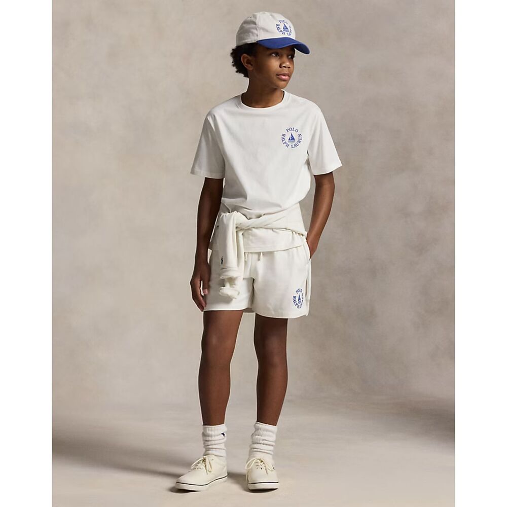 NWT Kids Polo Ralph Lauren logo cotton jersey shorts white Blue Logo Size XL